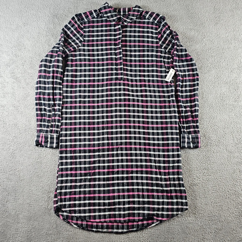 Goodthreads Womens Pink Black Plaid Flannel Shirt Dress XS New